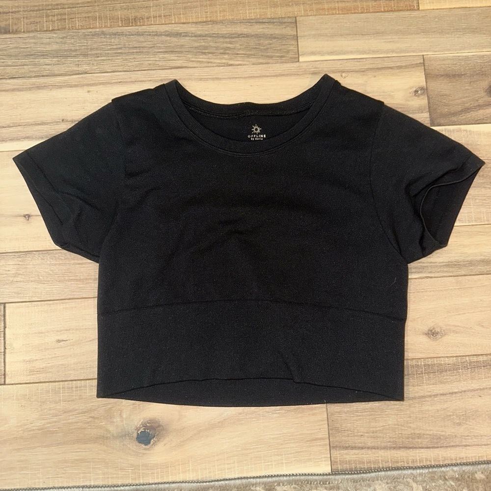 Aerie Black Short Sleeve Crop Top